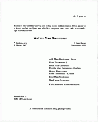 Overlijdenskaart W. (Wal) MG (1999)
